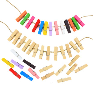 饰夹子便条夹照片夹送麻绳 儿童DIY手工制作彩色方形小木夹 教室装