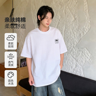 体恤潮 宽松休闲圆领情侣半袖 WASSUP BROWN小猫盒子纯棉T恤男夏季