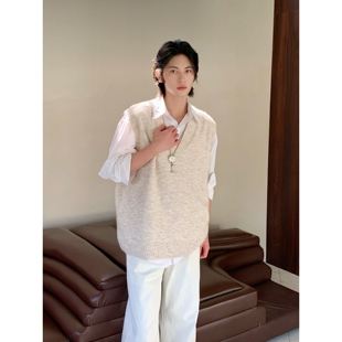 毛衣男款早秋针织背心韩系V领慵懒风马甲cleanfit宽松坎肩
