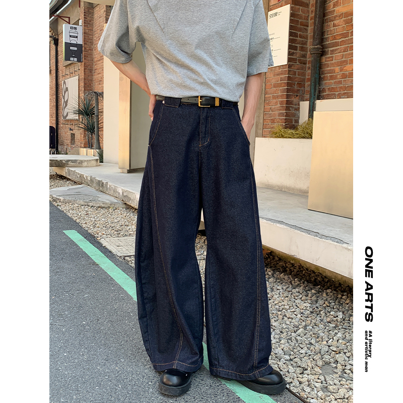 ONEARTS蓝色弯刀牛仔裤男款夏季
