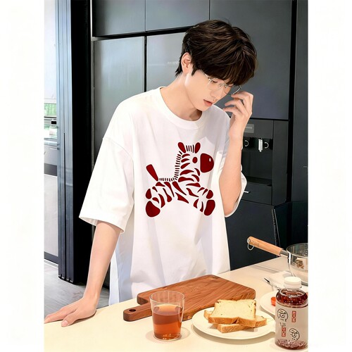 斑马圆领纯棉短袖T恤男款夏季宽松休闲百搭情侣五分袖体恤