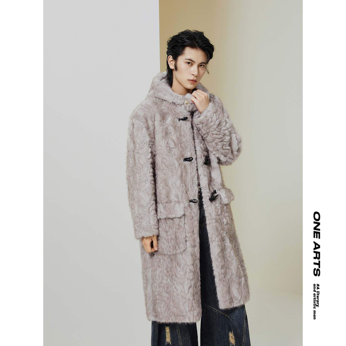 ONEARTS牛角扣连帽中长款大衣棉袄男冬季加绒加厚仿貂绒皮草外套,男装,毛呢大衣,淘宝优惠券,粉丝福利购,淘宝优惠卷