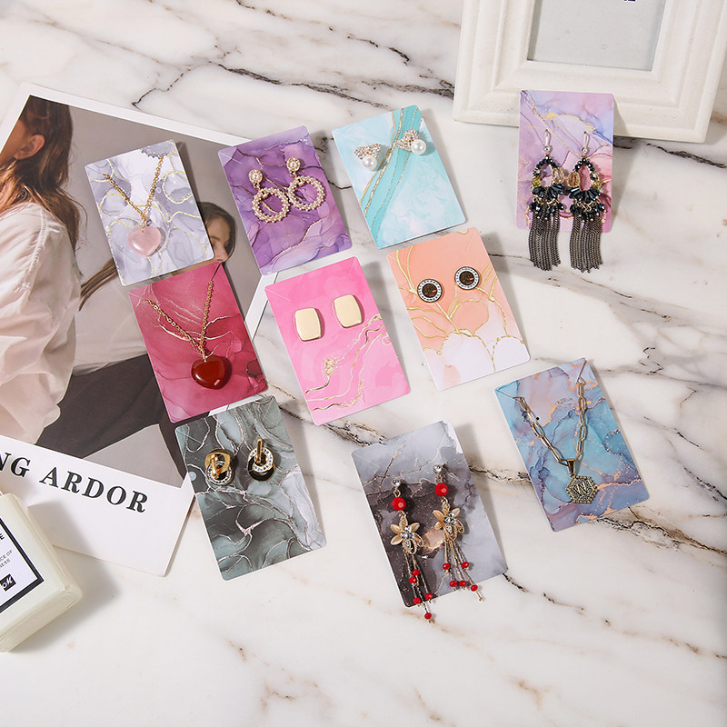 高档彩色大理石项链耳环套卡饰品包装卡纸可定制logo铜卡10张包邮