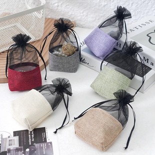 新款 袋纳米碳晶除味袋甲醛香包空袋子束口纱袋 仿麻拼接活性炭包装