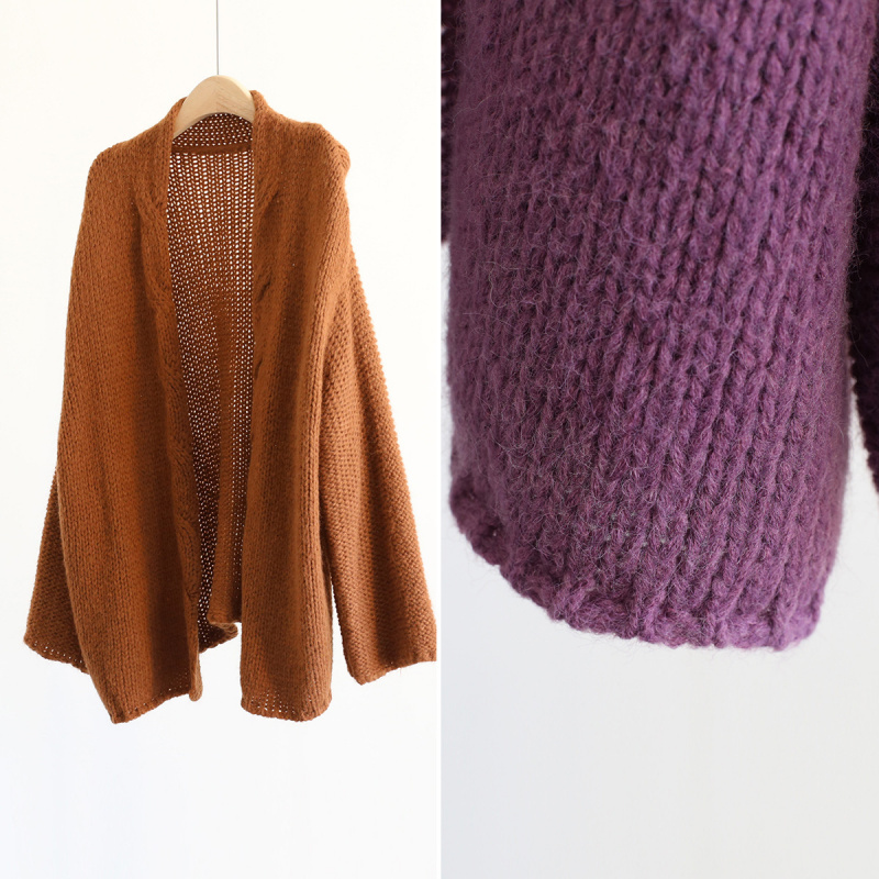 秋冬韩系时髦慵懒随性宽松粗针棒针编织麻花中长款毛线开衫外套女