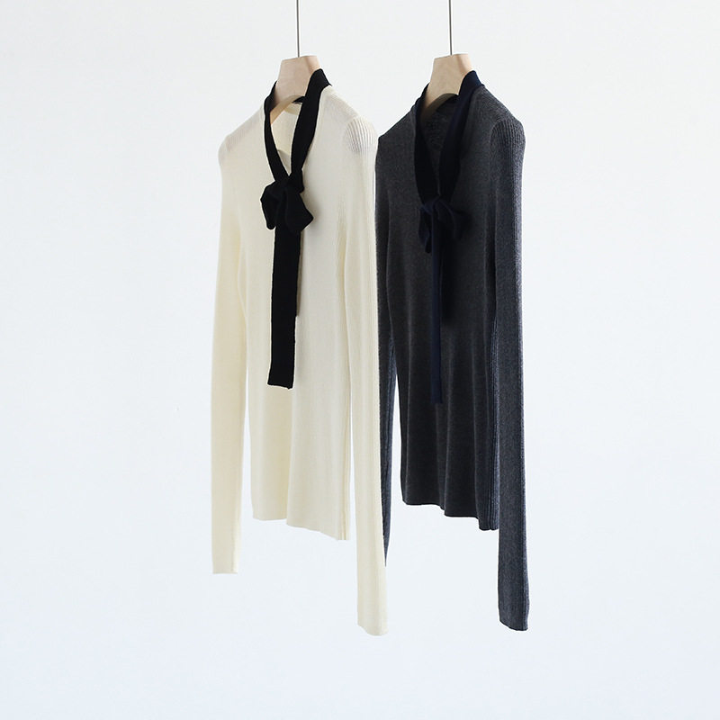 秋冬法式小香知性气质圆领飘带领