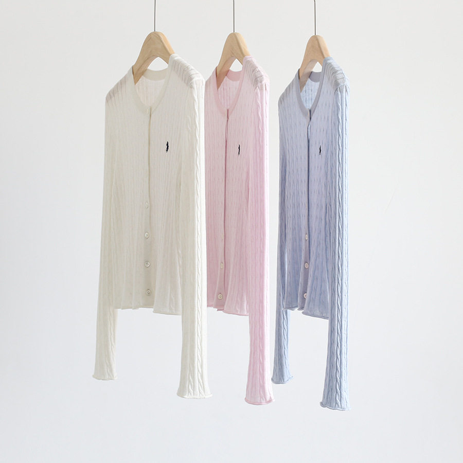 春夏优雅气质圆领细腻麻花醋酸羊毛长袖针织衫纯色开衫外搭上衣女