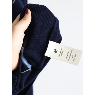 秋冬m*iu系通勤撞色圆领复古菱形格荃羊毛针织开衫外套宽松长袖女