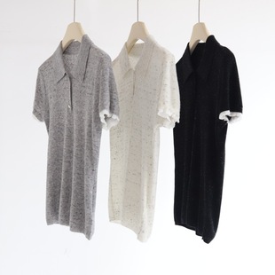 缤纷纱翻领短袖 POLO领羊毛混纺上衣 拼接木耳边针织衫 早秋新款