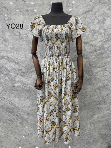 韩国东大门进口js new york时尚甜美印花方领收腰短袖连衣裙