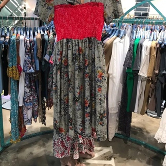 现货韩国东大门进口TARA BY MOTION时尚印花雪纺拼接短袖连衣裙