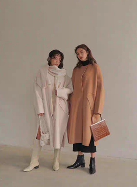 现货韩国东大门2023秋冬新reform时尚气质百搭长袖侧开叉羊绒大衣