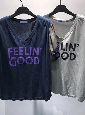 现货韩国东大门2023夏季新TARA BY MOTION字母短袖T恤迷彩拼接