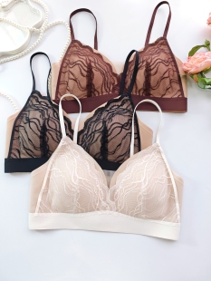 法式 细肩带性感三角杯吊带 蕾丝内衣女美背小胸聚拢无钢圈舒适薄款
