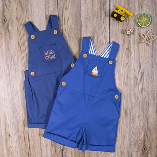 外贸男宝夏款背带裤子连体衣连身短裤 婴儿薄款连体裤休闲裤