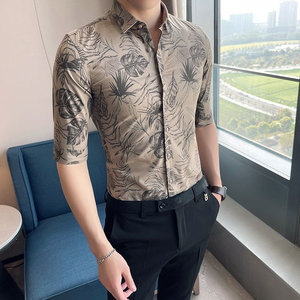 中袖衬衣男薄款七分袖短袖衬衫A470-1816-P58图片