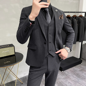 秋冬西装套装男英伦风修身三件套商务西服A207-TZ26-P220大码加价图片