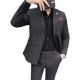 西服套装修身条纹休闲商务双排扣两件套A207-LJT35-P185大码加价，男装西服套装，电商A207