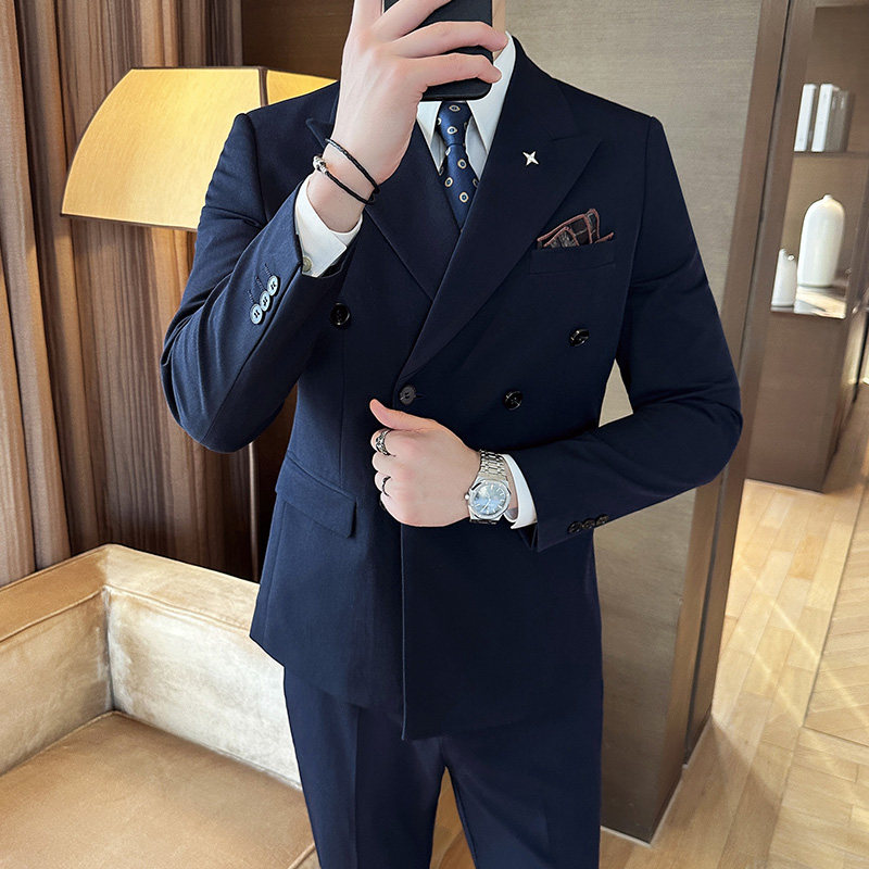 秋冬西服套装双排扣戗驳领新郎婚礼西服两件套A207-LJT803-P190,男装西服套装,电商A207