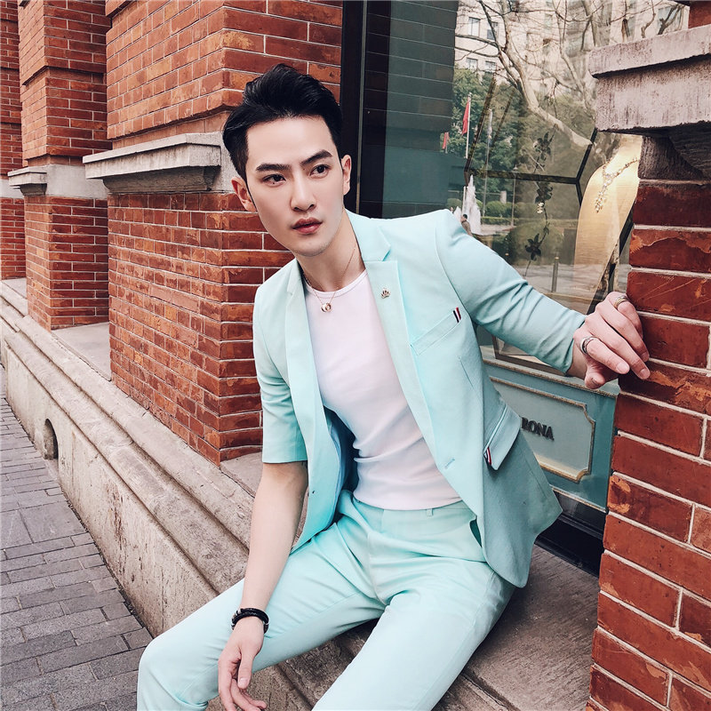 2025夏款七分袖西装男套装九分休闲裤中袖西服A470-TZ31-P150,男装西服套装,电商A207