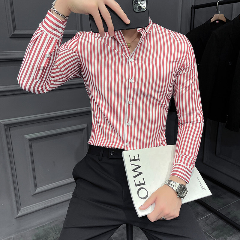 秋季新款条纹长袖衬衫男韩版修身衬衣A207-CS2028-P48图片