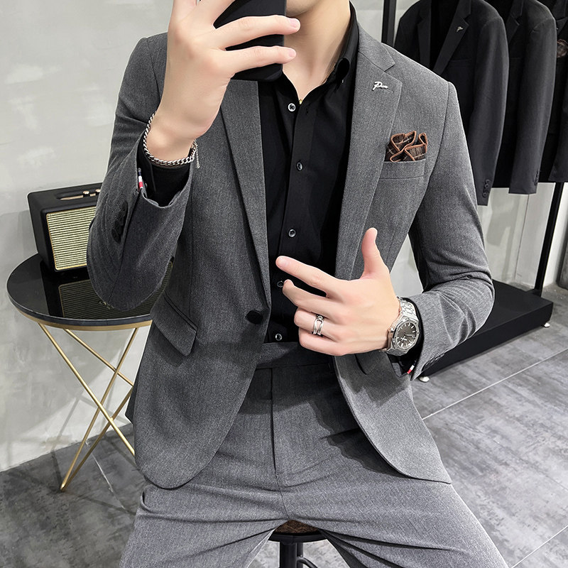 西服套装男英伦韩版修身西装两件套商务A207-LJT816-P190大码加价图片