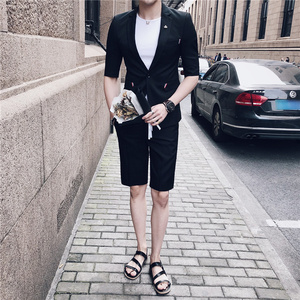 2025夏款七分袖西装男套装短裤休闲裤中袖西服A470-TZ31-P145图片