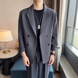 ins痞帅宽松西装男套装双排扣西装A470-LJT819-P200，男装西服套装，电商A207