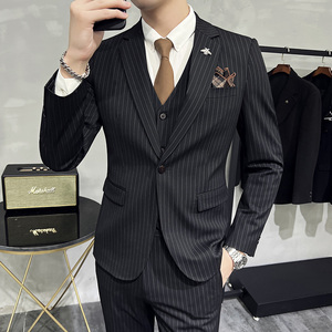 西服套装男三件套条纹休闲商务西服A207-TZ813-P235图片