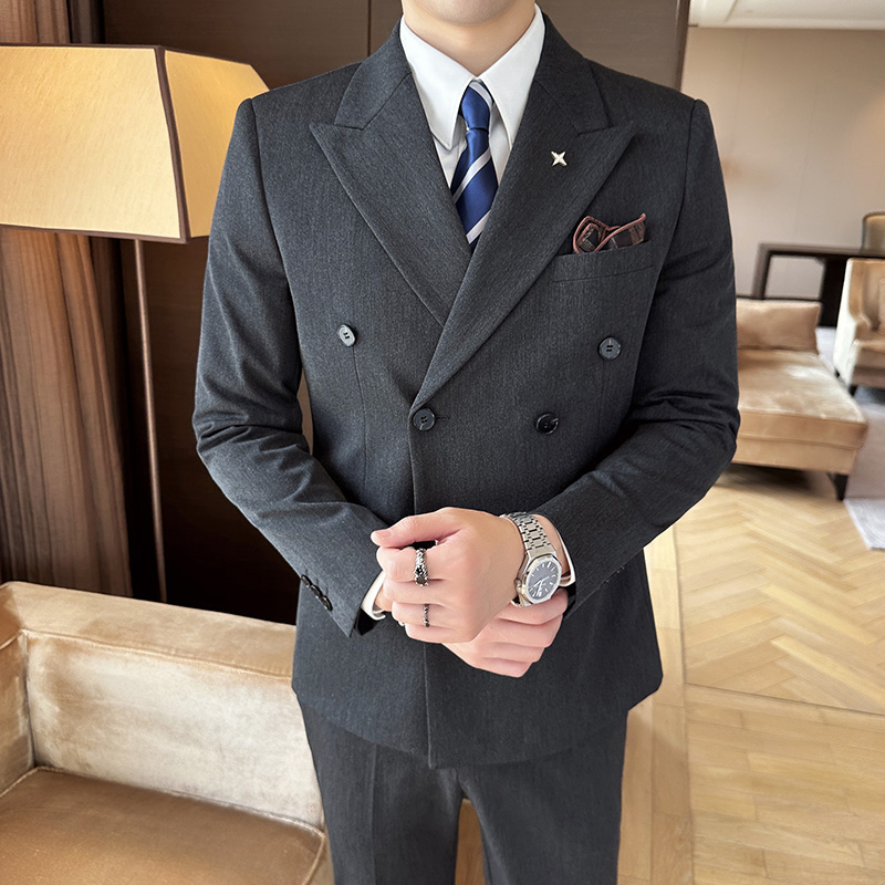 秋冬西服套装双排扣戗驳领新郎婚礼西服两件套A207-LJT803-P190，男装西服，电商A207