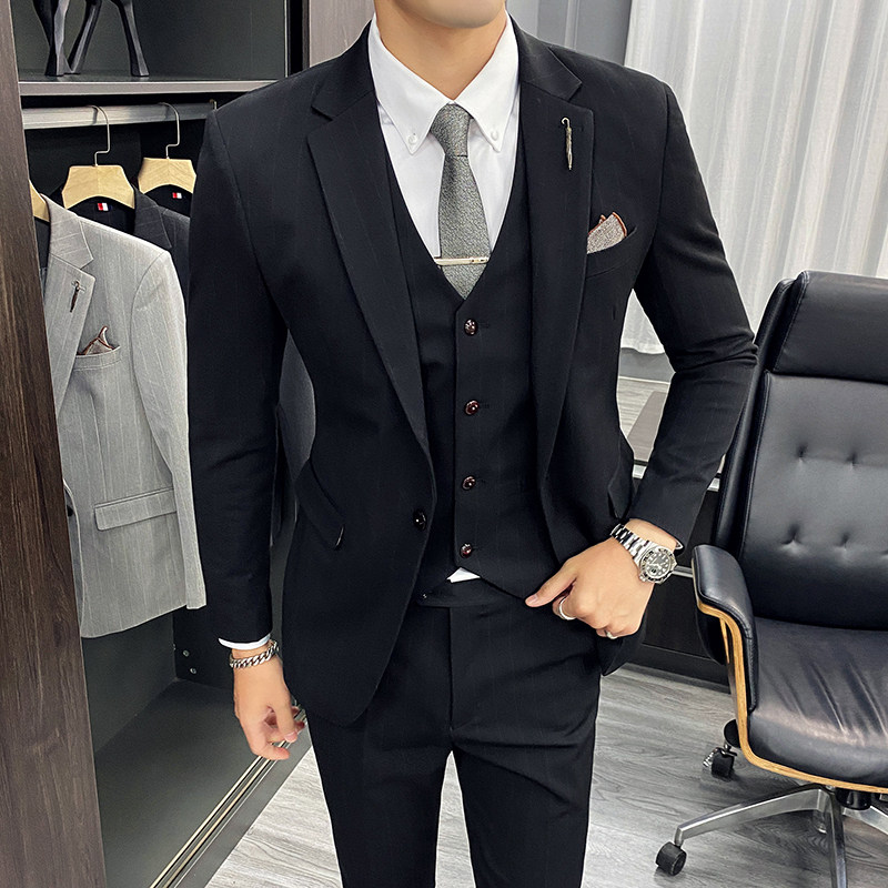 20秋冬款西服套装韩版修身条纹男士西装三件套TZ25-P230大码加价,男装西服套装,电商A207