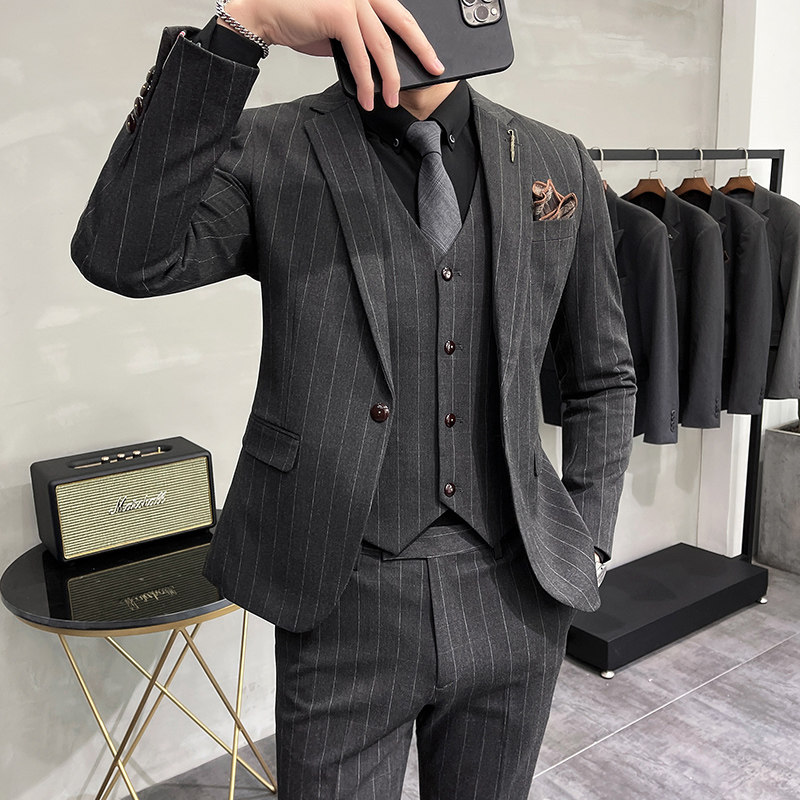 西服套装条纹男西装三件男士小西装外套A207-TZ25-P230大码加价图片