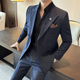 西服套装男单西条纹休闲商务西服A207-DX815-P125，男装西服，电商A207