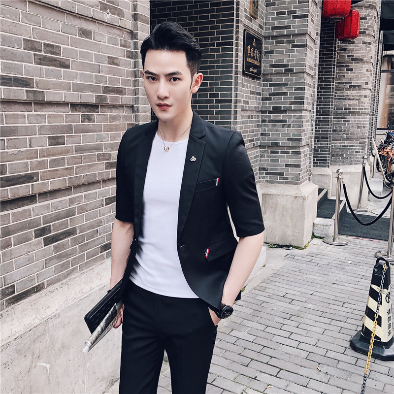 2025夏款七分袖西装男套装九分休闲裤中袖西服A470-TZ31-P150,男装西服套装,电商A207