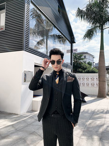 西服套装条纹男西装三件男士小西装外套A470-TZ25-P230大码加价图片