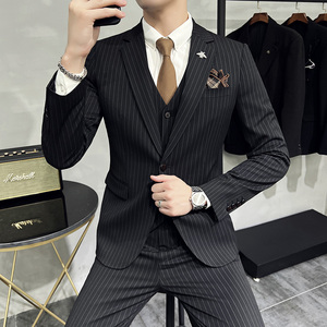 秋冬单西西服套装男条纹休闲商务西服A207-DX813-P125图片