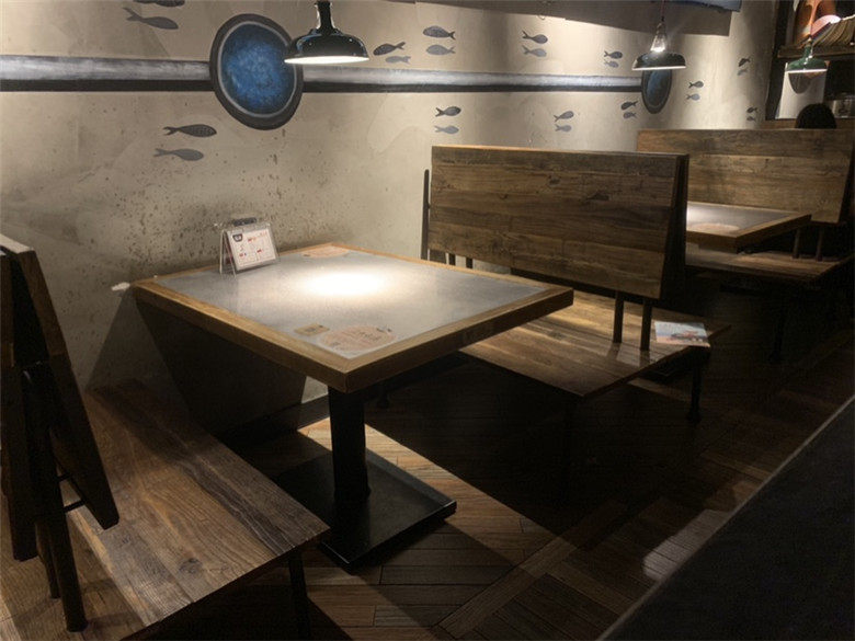 探鱼探蛙鲈鱼外婆家烤鱼蛙来哒哇塞连锁餐厅实木铁艺工业风卡座椅