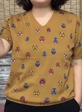 妈妈装夏季冰丝棉京剧脸谱针织衫