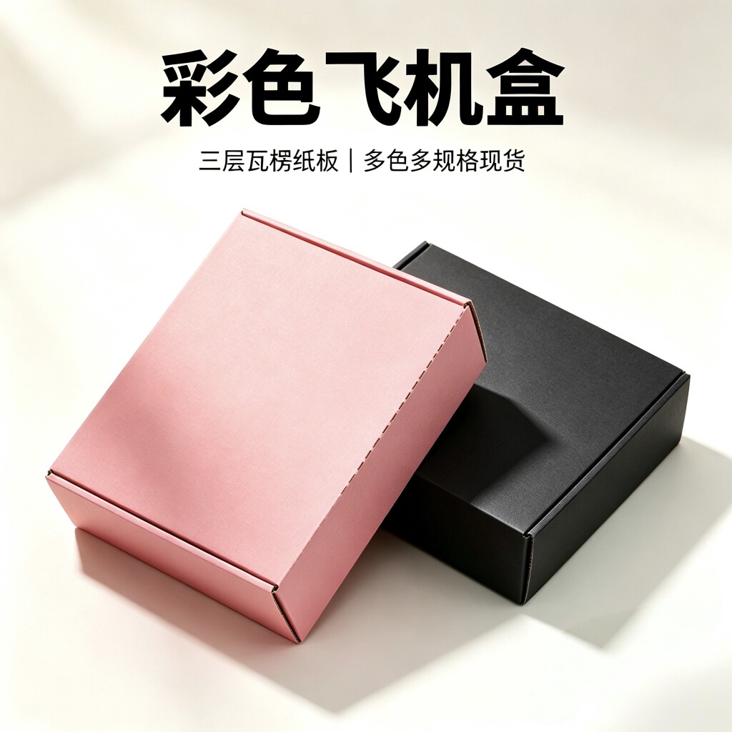 粉色黑色飞机盒三层瓦楞纸盒出卡打包礼品快递平包装盒多规格现货
