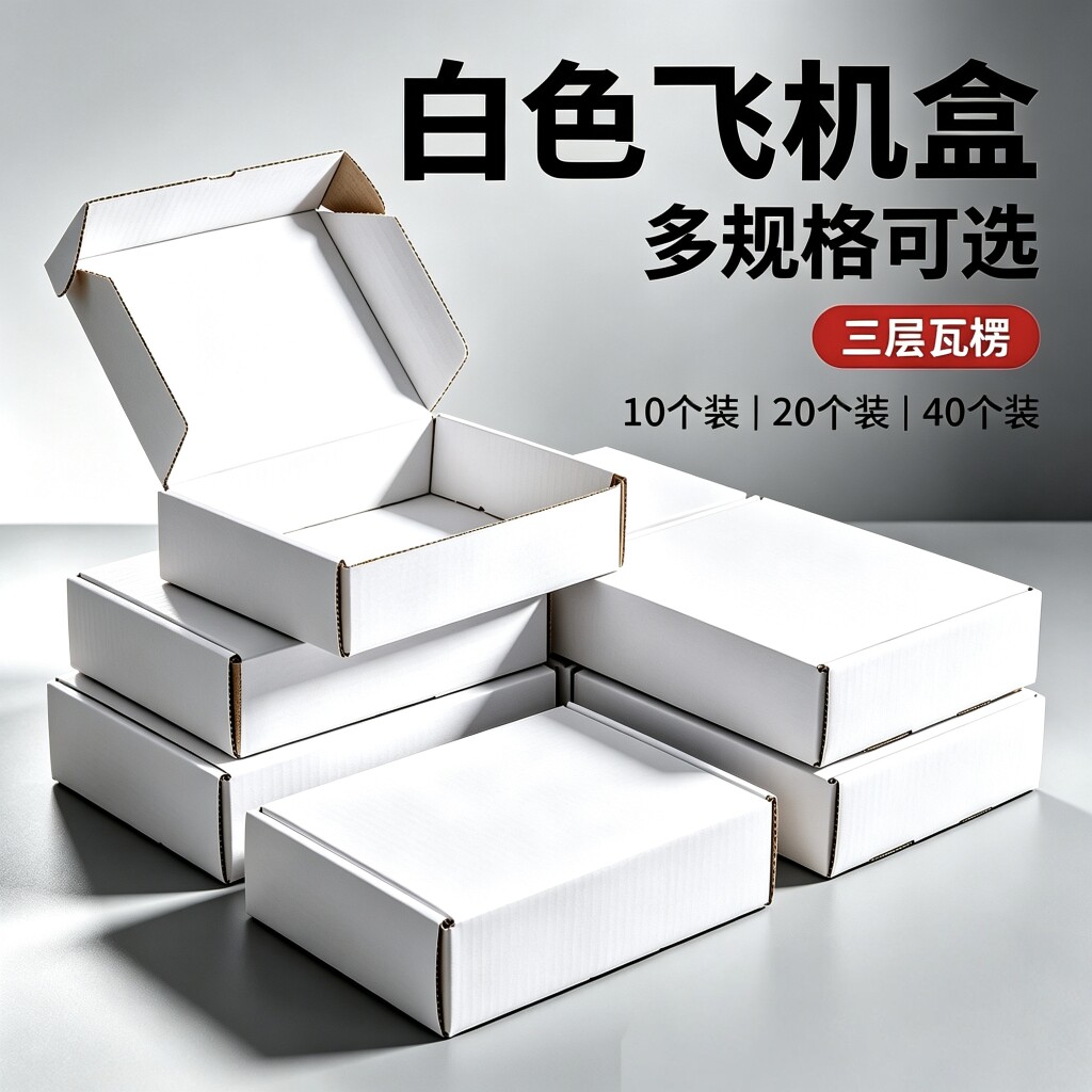 白色飞机盒三层瓦楞纸盒出卡打包快递盒饰品礼品包装盒多规格