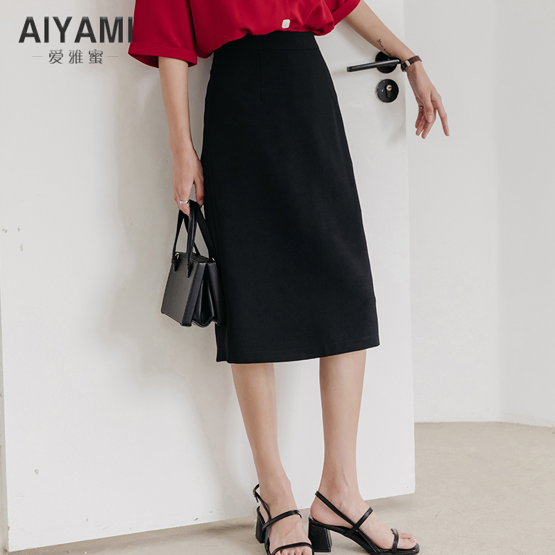 半身裙女春秋新款a字ins超火高腰黑色西装正装中长款职业裙