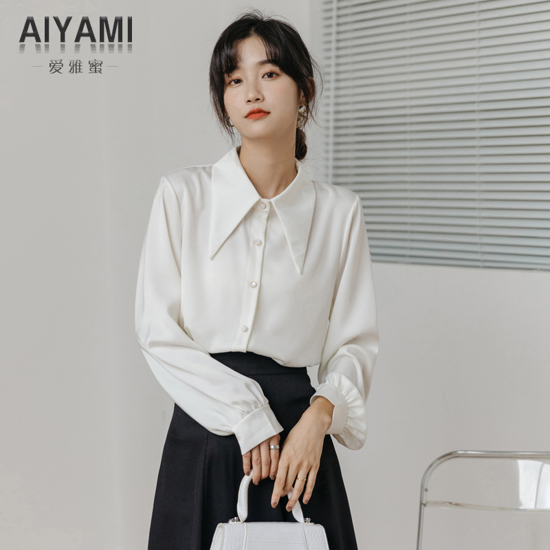 秋装新款白色衬衫女设计感小众时尚雪纺上衣洋气女士长袖衬衣