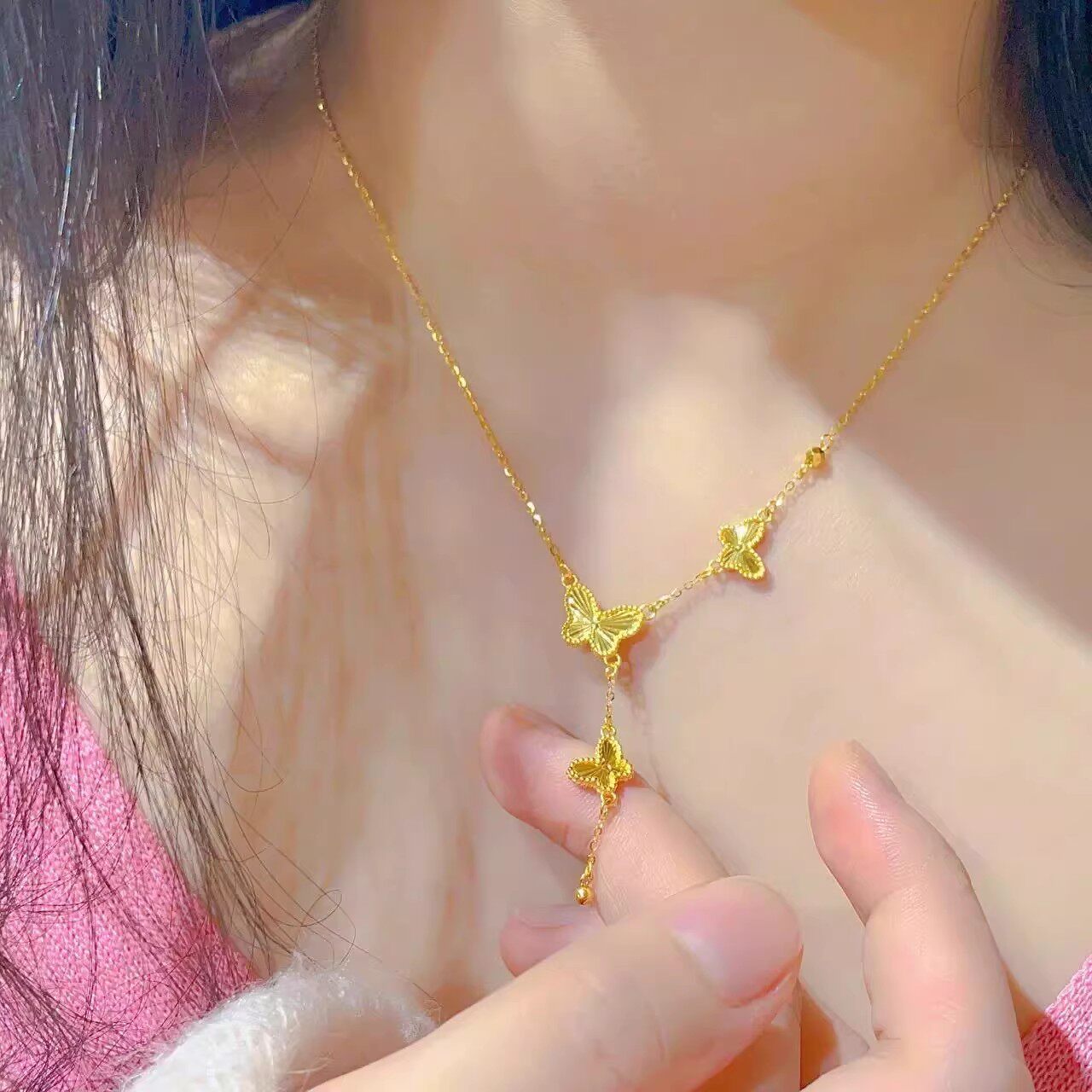 2026年新款爆款镀金蝴蝶结金珠项链女越南沙金仿真黄金轻奢高级感