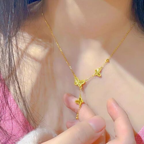 2026年新款爆款镀金蝴蝶结金珠项链女越南沙金仿真黄金轻奢高级感