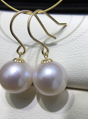 经典简约气质女百搭高贵优雅G18K金耳钩8.5-9mm白色无核淡水珍珠