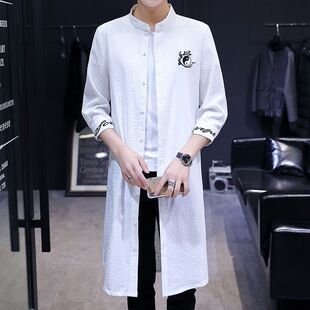 春夏季中长风衣男韩版长款过膝修身帅气学生青年潮流薄款披风外套