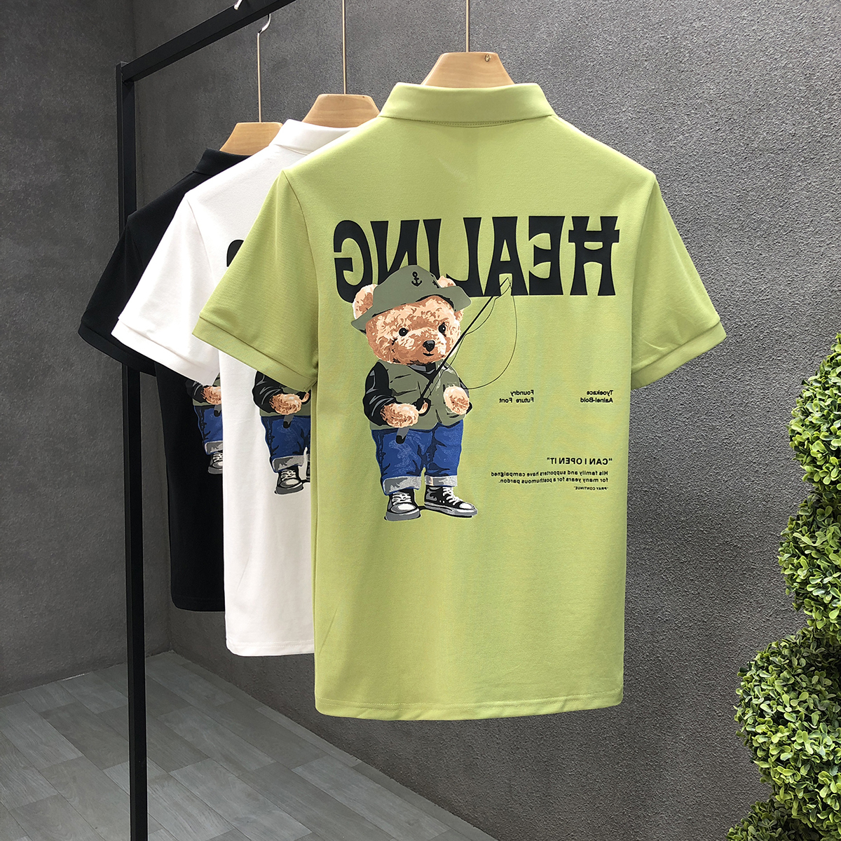 夏季时尚短袖polo衫男款印花新款熊头刺绣翻领t恤男韩版修身帅气