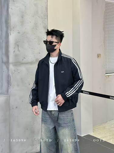 美式休闲飞行员外套2026秋季新款3条杠高端实体男宽松运动风夹克