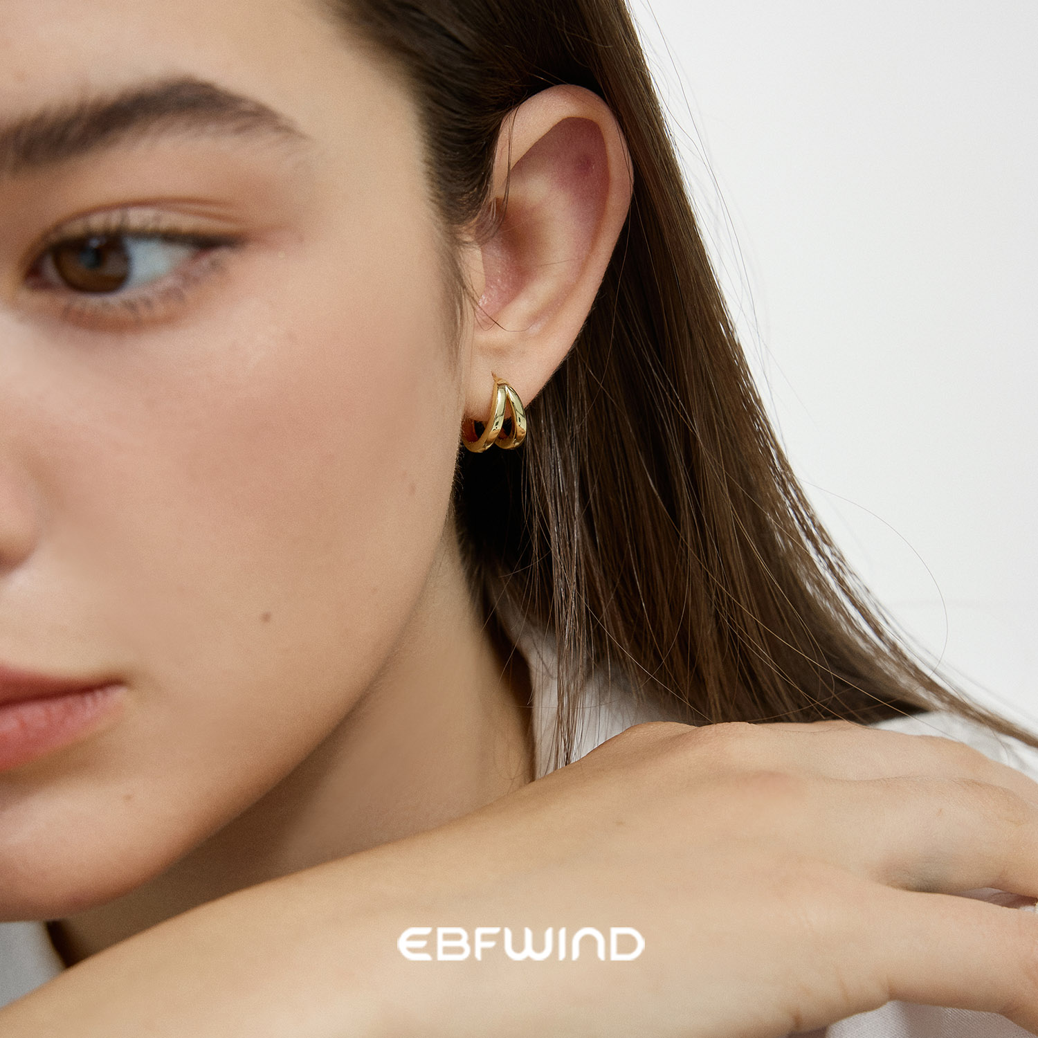 EBFWIND 时空轴 时髦简约气质高级感金属双层耳圈日常通勤耳扣
