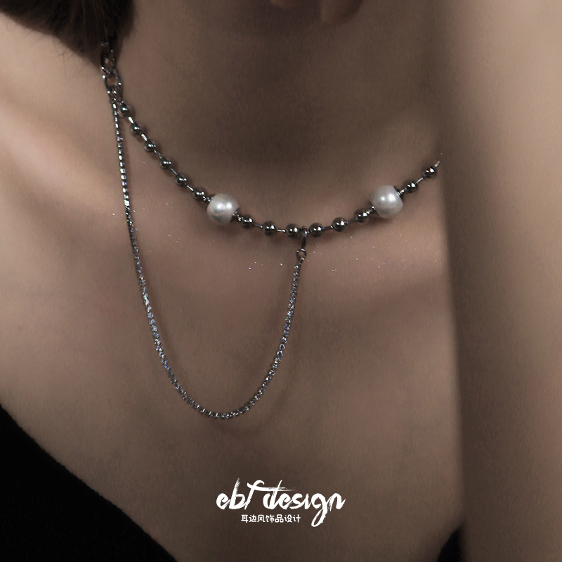 耳边风时髦拼接双层轻奢小众珍珠